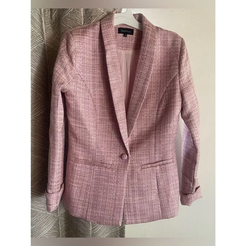 MAJORELLE Blush Pink Tweed Blazer Jacket Sparkle Sz XS